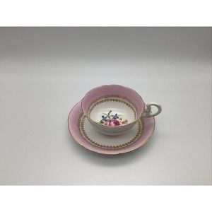 Royal Grafton Pink Rose Gold Details Trim Tea Cup and Saucer